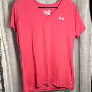 Under Armour Coral Pink V-Neck Short Sleeve Performance Tee